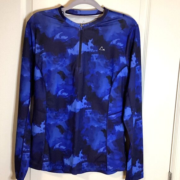 Paradox Women's Blue Camouflage Long Sleeve Top Quarter Zip Activewear Gym - Picture 1 of 8